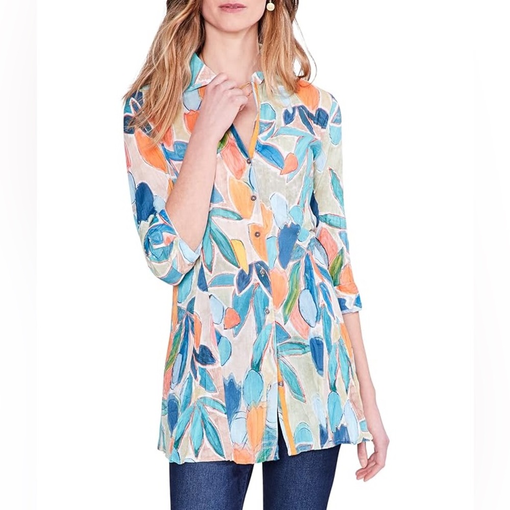 Nic + Zoe Citrus Grove Long Crinkle Shirt size xs